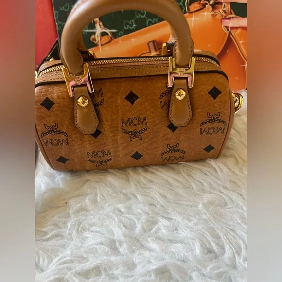 MCM Cognac Visetos Swarovzki mini boston 2 way - Picture 3 of 14